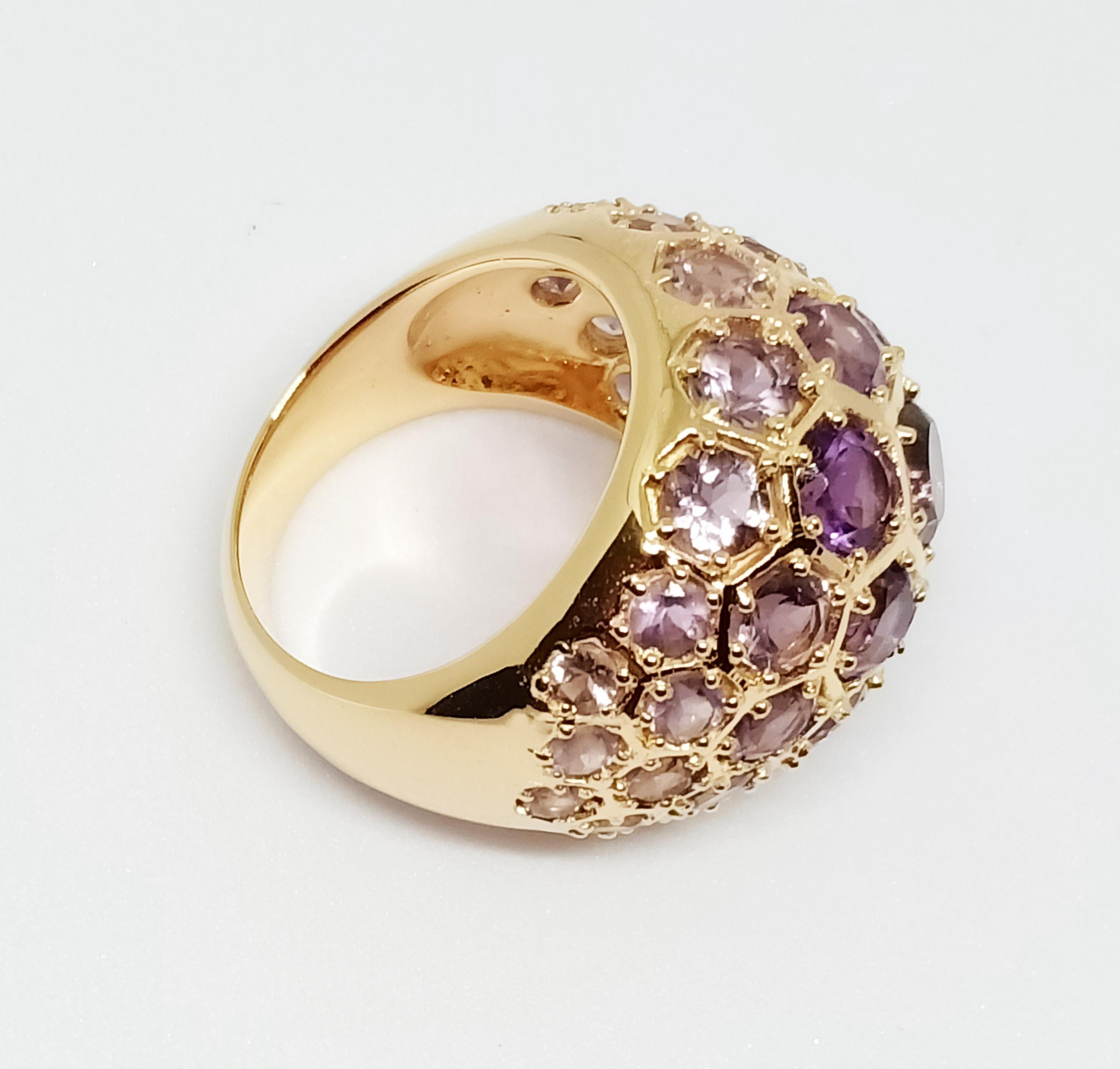 Women's Amethysts Dome Ring (9.1cts) over sterling silver in 18k Gold Plated 