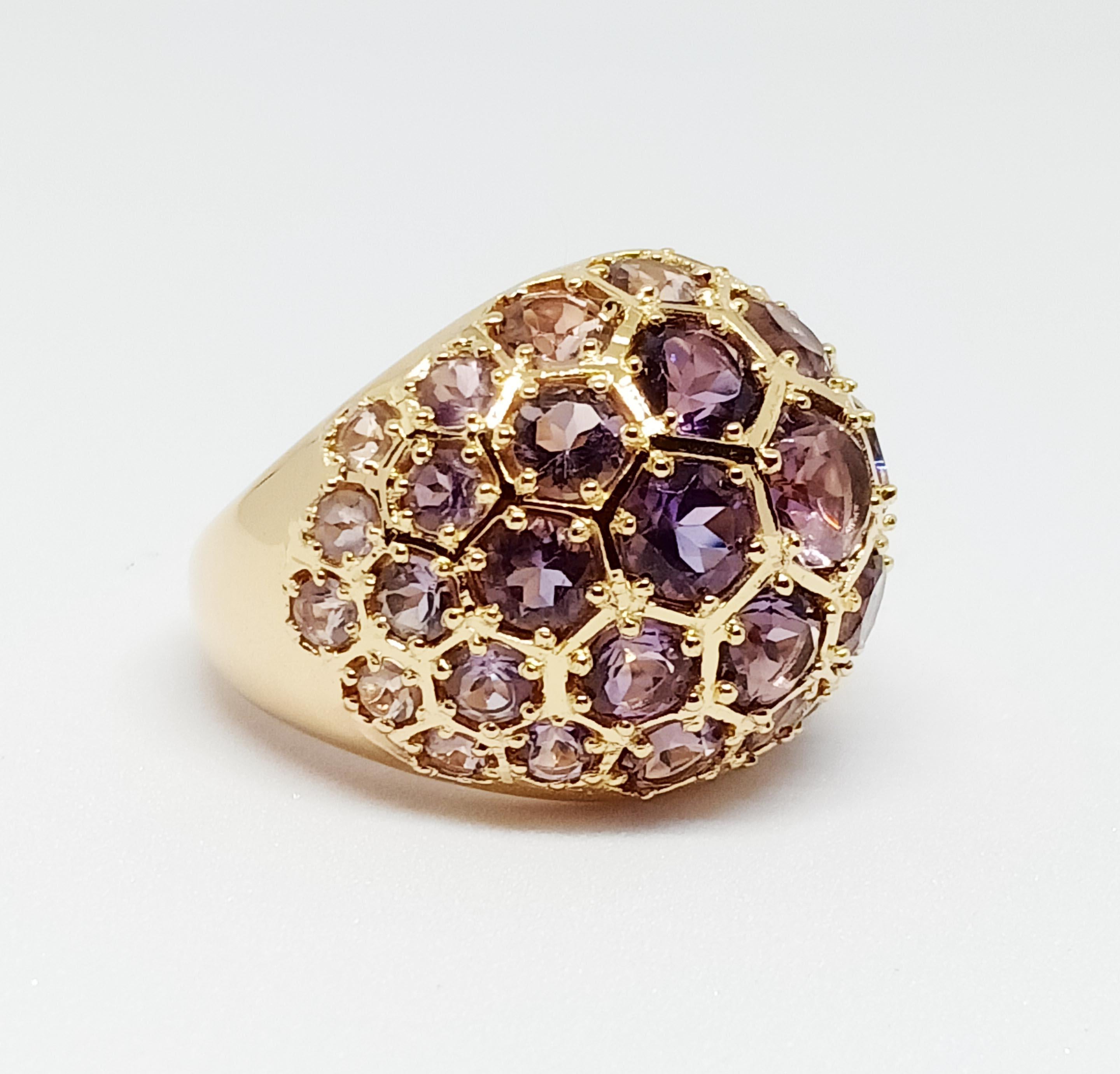 Amethysts Dome Ring (9.1cts) over sterling silver in 18k Gold Plated  1