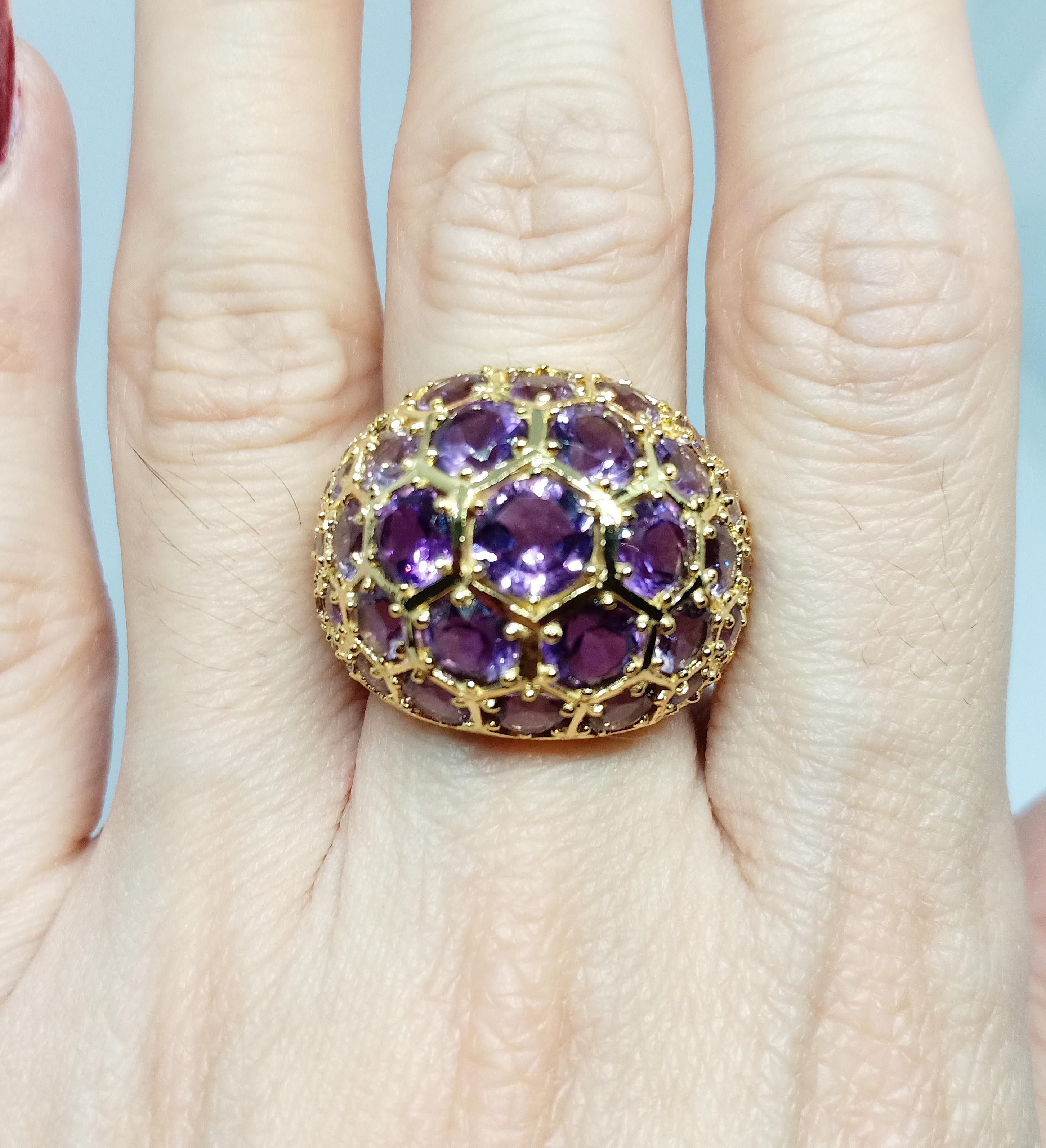 Amethysts Dome Ring (9.1cts) over sterling silver in 18k Gold Plated  2