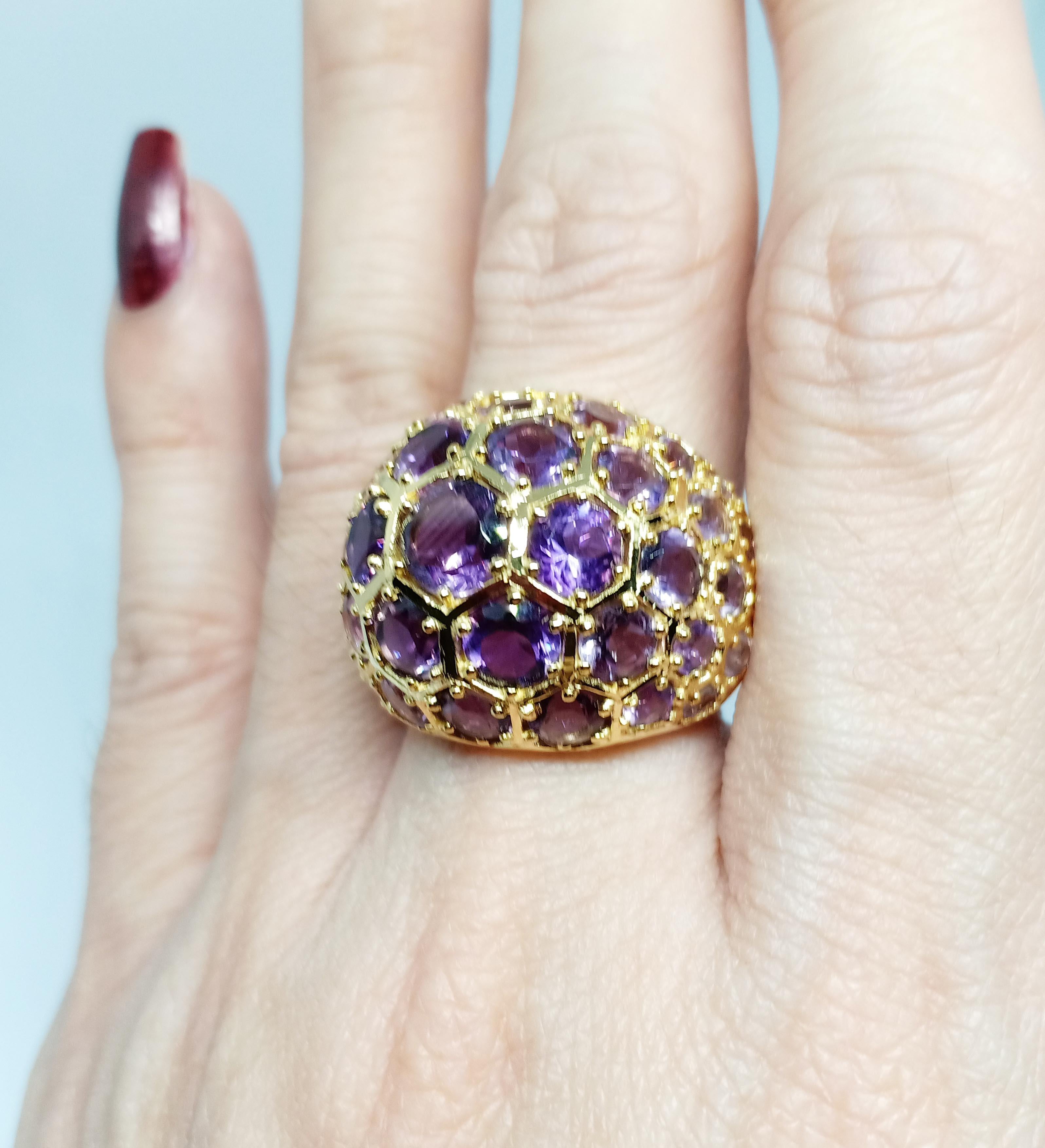 Amethysts Dome Ring (9.1cts) over sterling silver in 18k Gold Plated  3