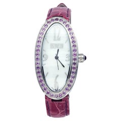 Montre jonc de luxe à cadran pavé d'améthystes en cuir exotique suisse et quartz