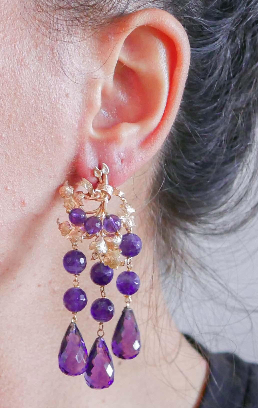 Amethysts, Rose Gold Dangle Earrings. In Good Condition For Sale In Marcianise, Marcianise (CE)