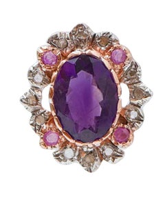 Amethyste, Rubine, Diamanten, Ohrringe aus Roségold und Silber.