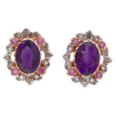 Amethyste, Rubine, Diamanten, Ohrringe aus Roségold und Silber.