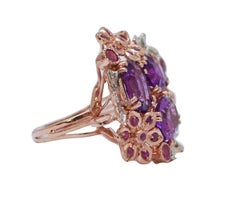 Amethysts, Rubies, Diamonds, Rose Gold and Silver Ring.