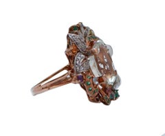 Amethysts, Spinel, Topaz, Diamonds, 14 Karat Rose Gold and Silver Ring.
