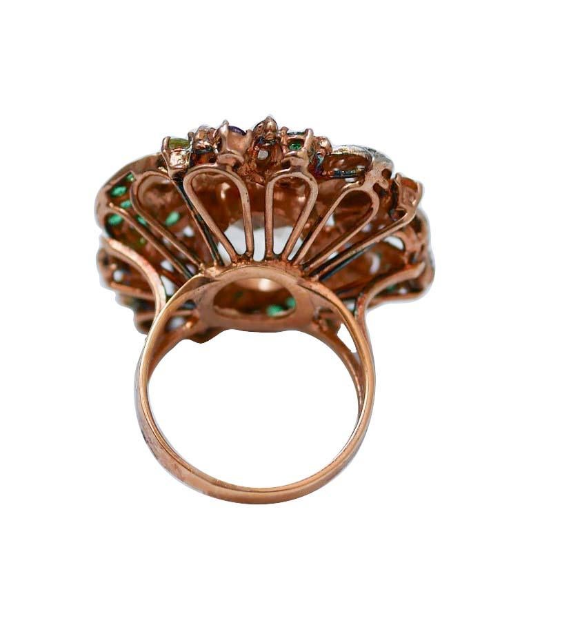 Rétro Anello con ametiste, spinello, topazio, diamanti, oro rosa 14 carati e argento. in vendita