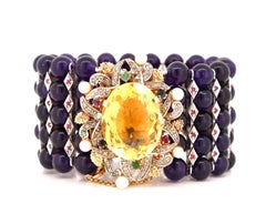 Amethysts, Topaz, Diamonds, Colored Stones, Rose Gold and Silver Necklace.