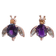 Amethysts, Topaz, Diamonds, Rose Gold and Silver Fly Earrings.