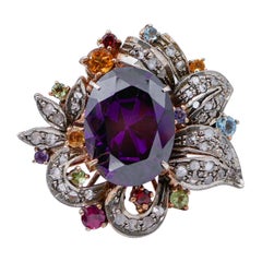 Amethysts, Topazs, Garnets, Peridots, Rose Gold and Silver Retrò Ring