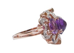 Amethysts, Tourmaline, Topaz, Diamonds, Rose Gold and Silver Ring.