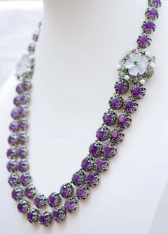 Amethysts, Tsavorite, Rock Crystal, Diamonds, Pearls, Gold and Silver Necklace.