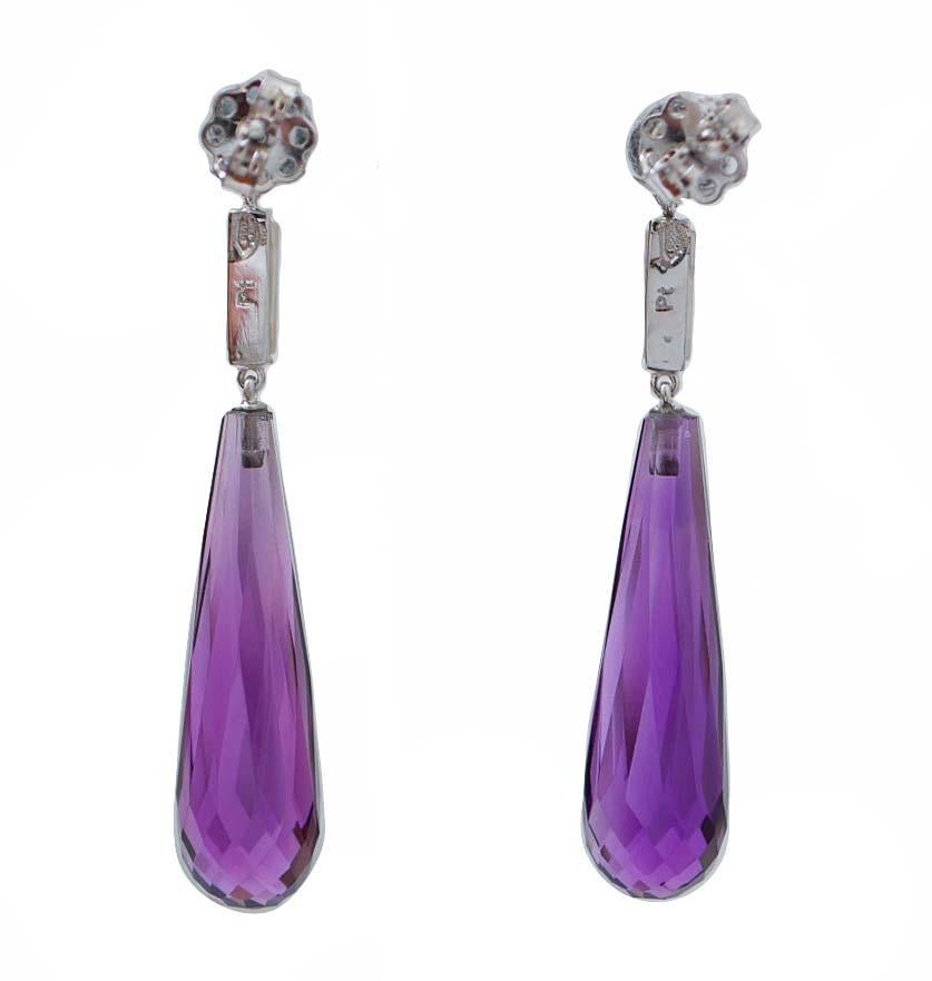 Retro Amethysts, White Stones, Onyx, Diamonds, Platinum Earrings. For Sale