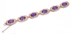 Amethysts, Diamonds, 14 Karat Rose and White Gold Bracelet.