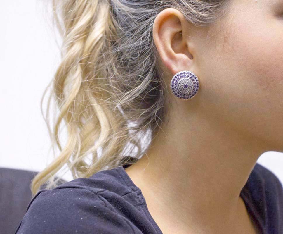 Pendientes de amatistas, diamantes, oro rosa y plata. en Nuevo estado para la venta en Marcianise, Marcianise (CE)
