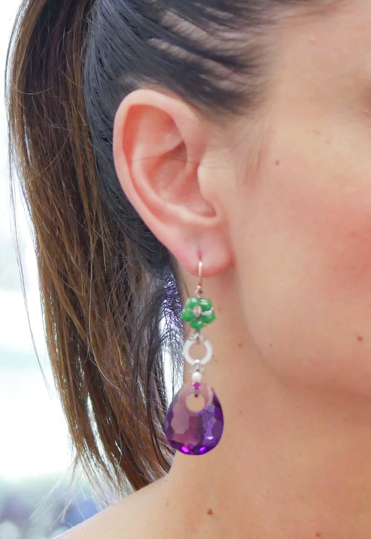 Amethysts, Agate, Stones, Diamonds, Rubies, Pearls, Gold and Silver Earrings In Good Condition For Sale In Marcianise, Marcianise (CE)