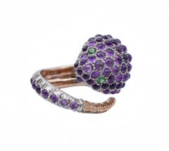 Amethysts, Green Stones, Diamonds, Rose Gold and Silver Snake Ring