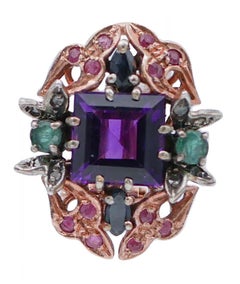 Amethysts, Rubies, Emeralds, Sapphires, Diamonds, Rose Gold and Silver Earrings