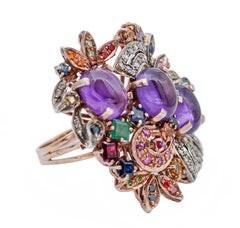 Amethysts, Rubies, Multicolor Sapphires, Diamonds, Rose Gold and Silver Ring