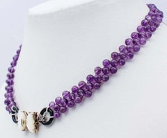 Amethysts, Rubies, White Stones, Onyx, 9 Karat Rose Gold and Silver Necklace