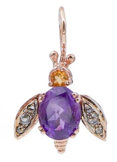 Amethysts, Topazs, Diamonds, Rose Gold and Silver Fly-Shape Earrings