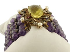 Amethyst Topaz Diamond Ruby Emeralds Sapphire Pearls Gold and Silver Bracelet