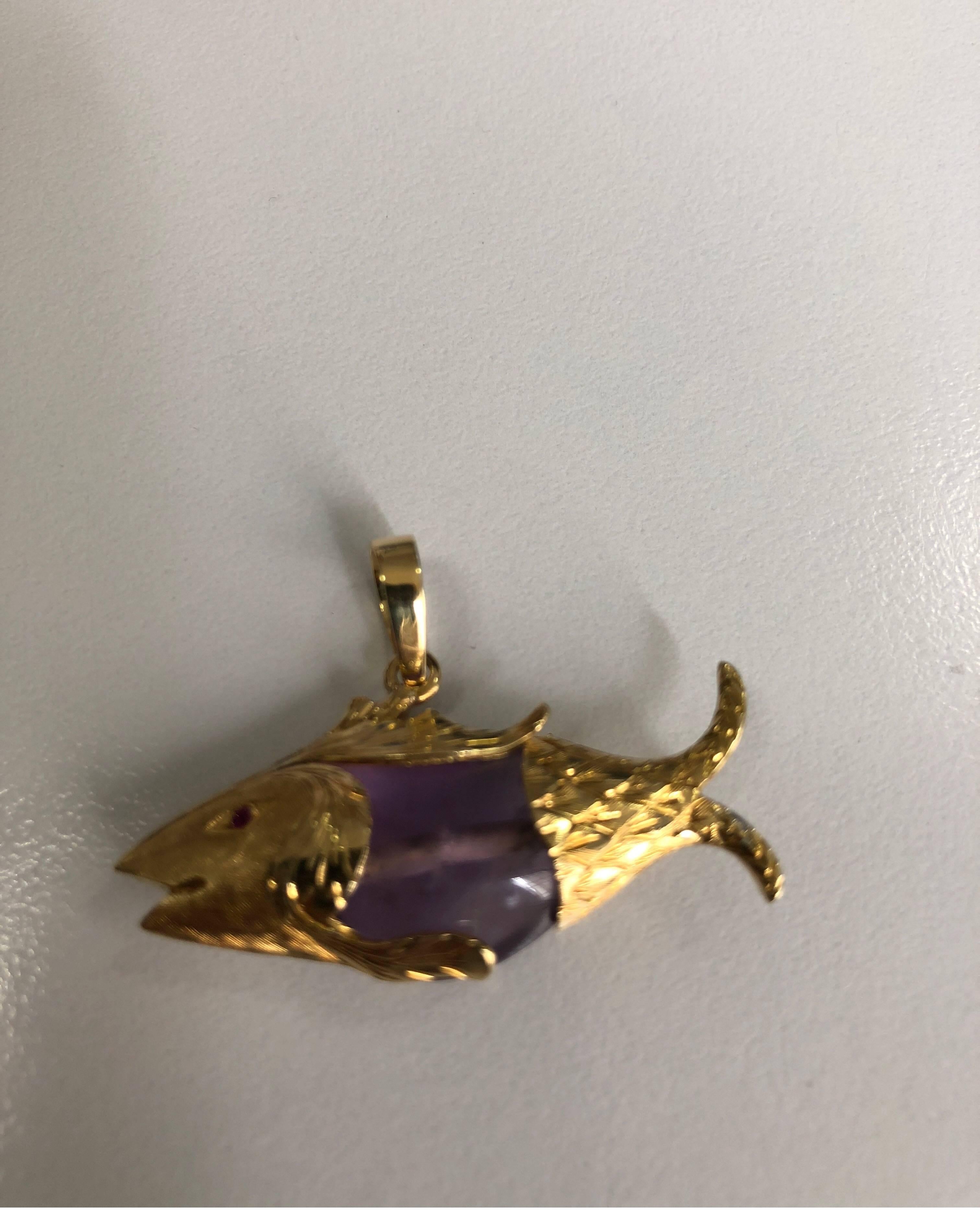 Women's or Men's Ametist Fish Pendant For Sale