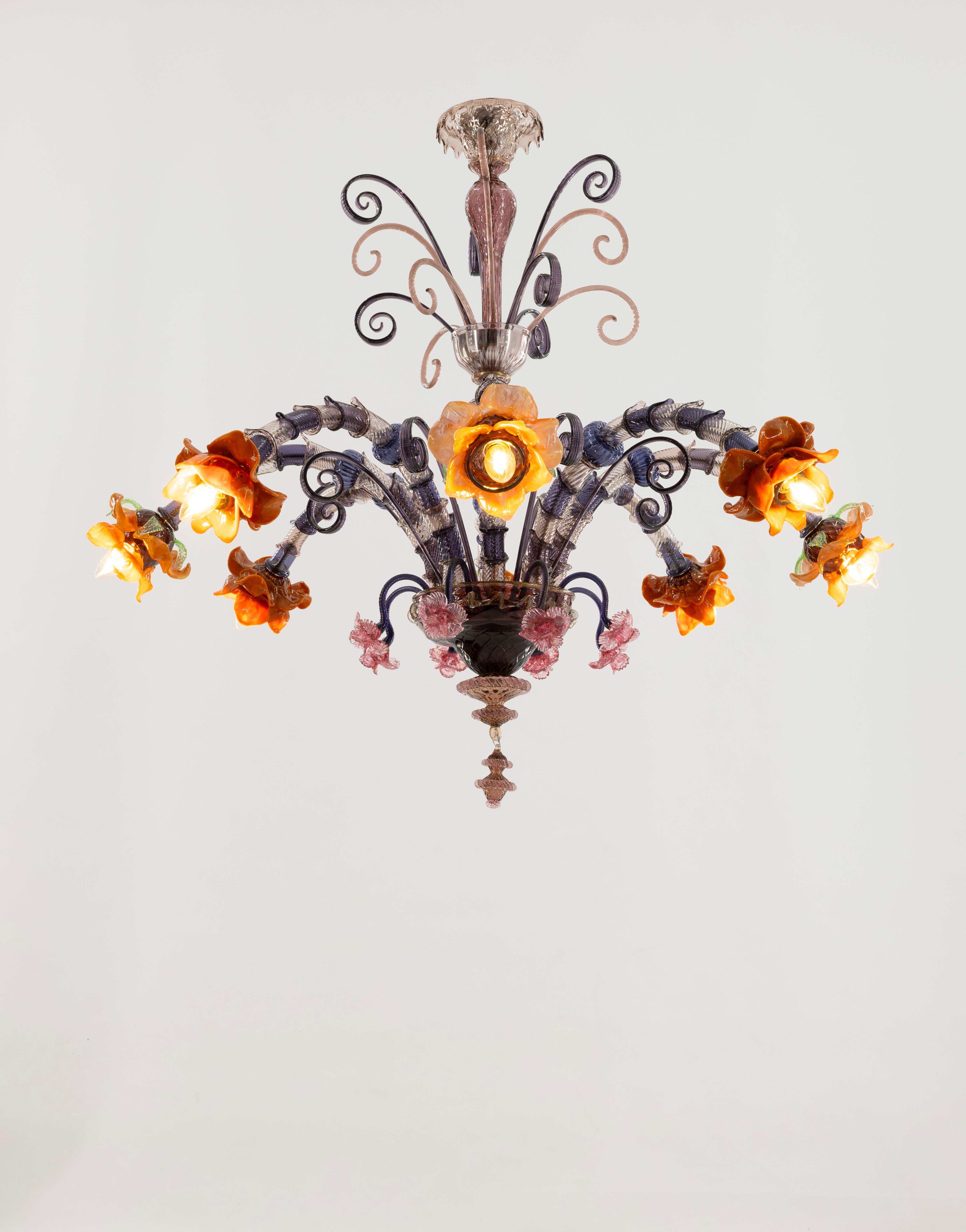 Lustre Flowers Rezzonico Améthyste Murano Venise Italie années 1980 en vente 4