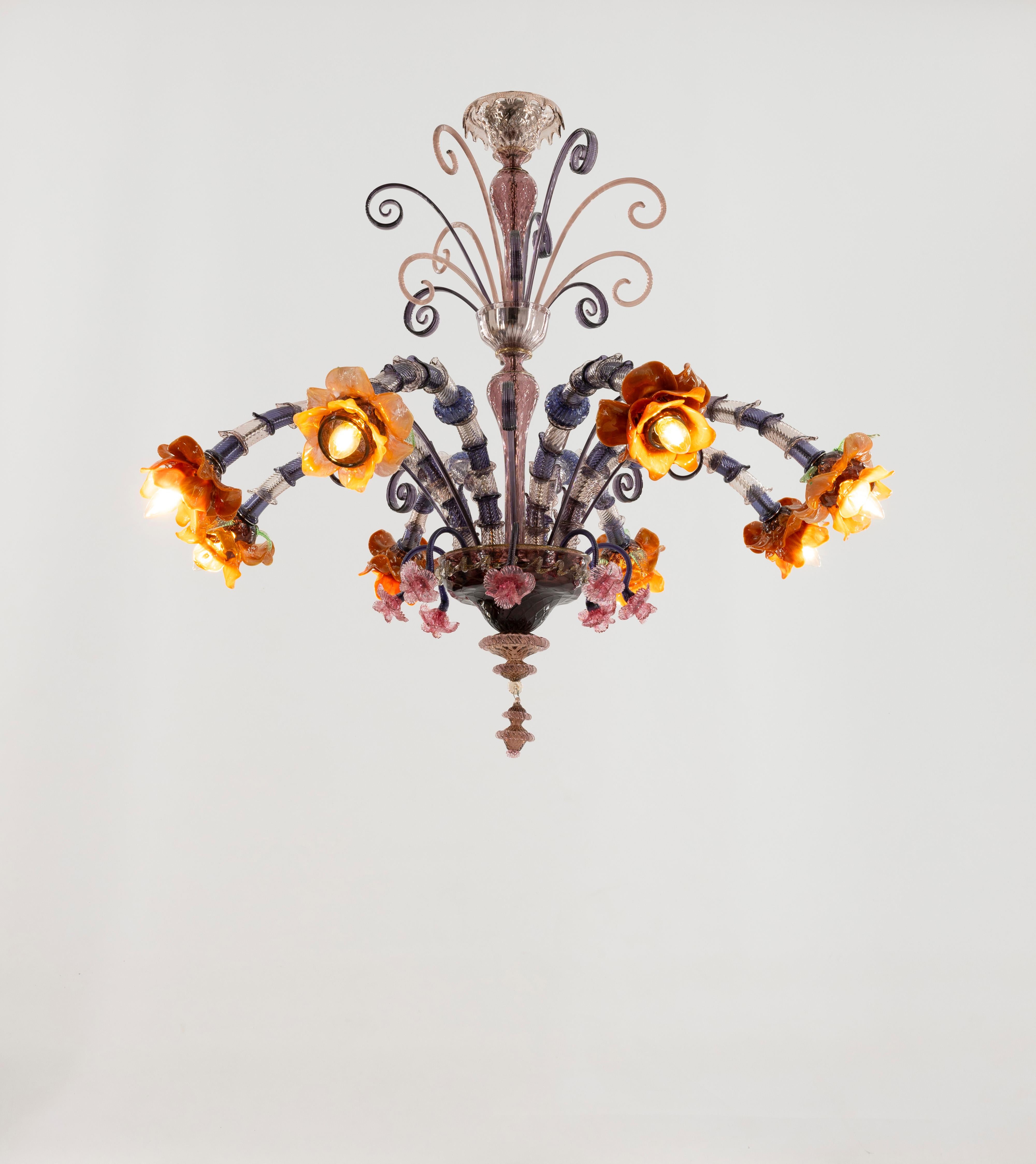 Lustre Flowers Rezzonico Améthyste Murano Venise Italie années 1980 en vente 5