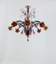 Flowers Rezzonico Amethyst Murano Glass Chandelier Venice Italy 1980s