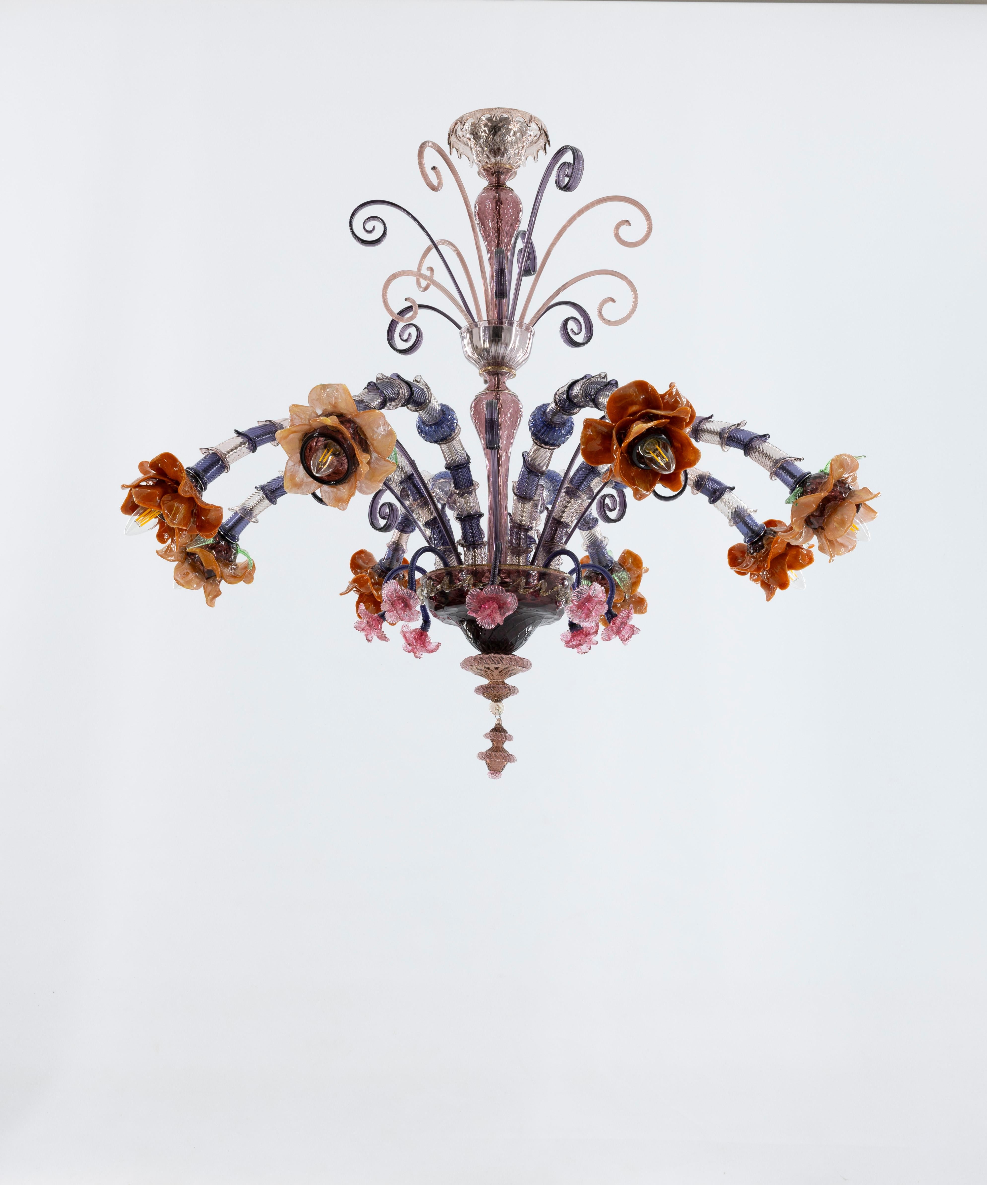 Art déco Lustre Flowers Rezzonico Améthyste Murano Venise Italie années 1980 en vente