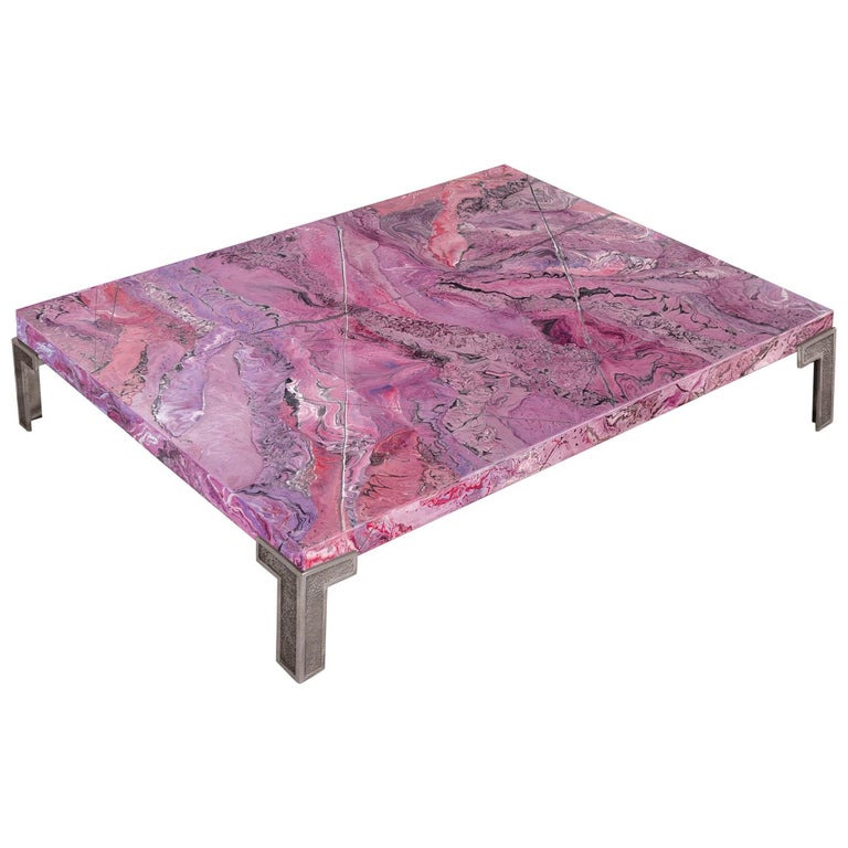 Coffee Table Ametista Marbled Scagliola Decoration Texturized Metal Feet For Sale