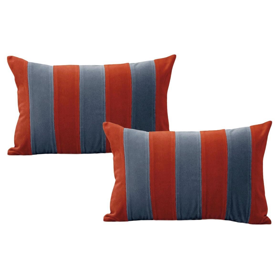 Ametista II Brick and Blue Set of 2 Velvet Deluxe Handmade Decorative Pillows