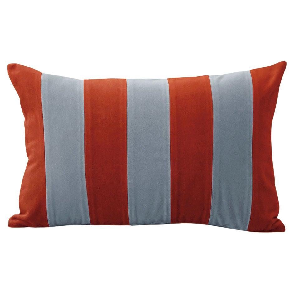 Ametista II Brick and Blue Velvet Deluxe Handmade Decorative Pillow