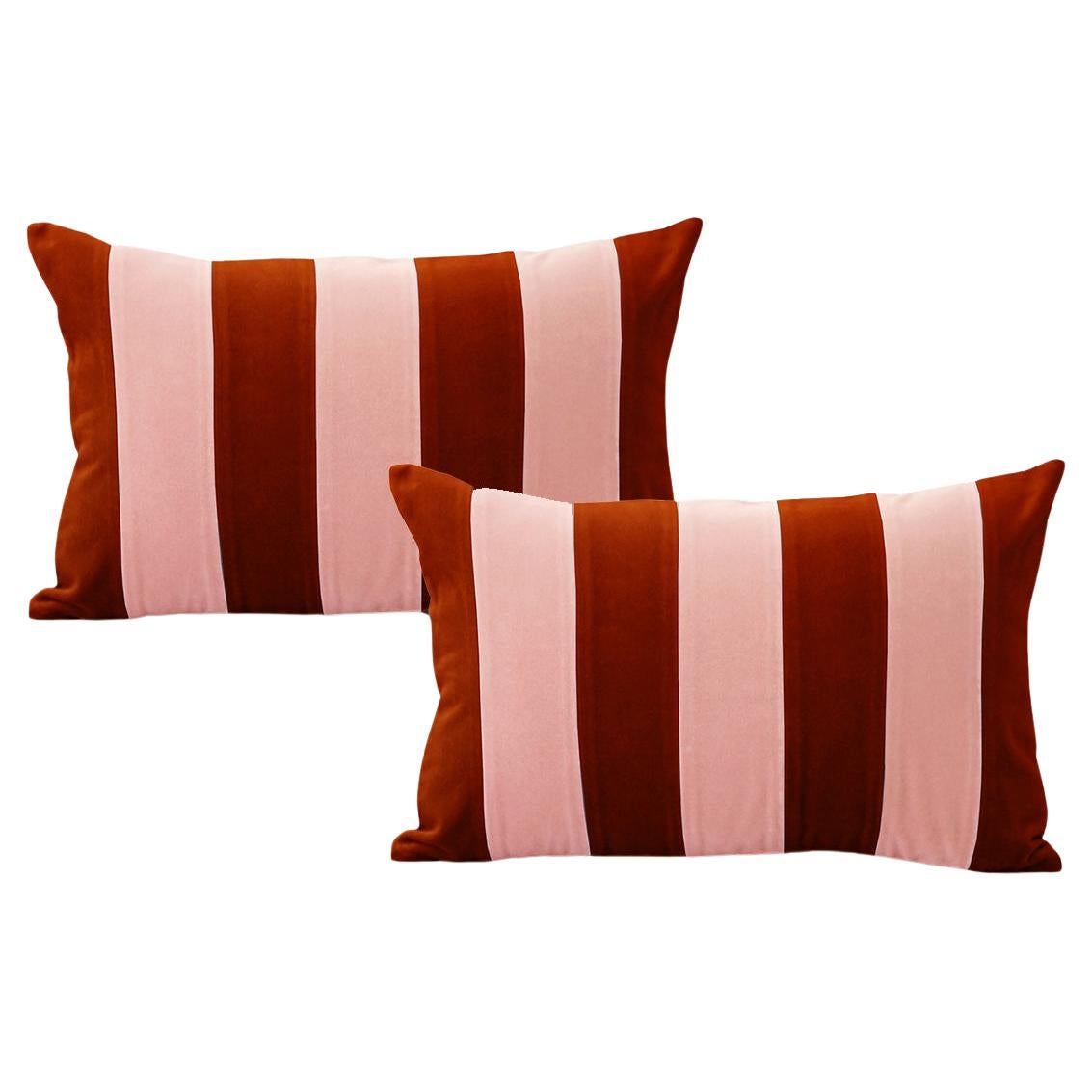 Ametista II Brick and Pink Set of 2 Velvet Deluxe Handmade Decorative Pillows
