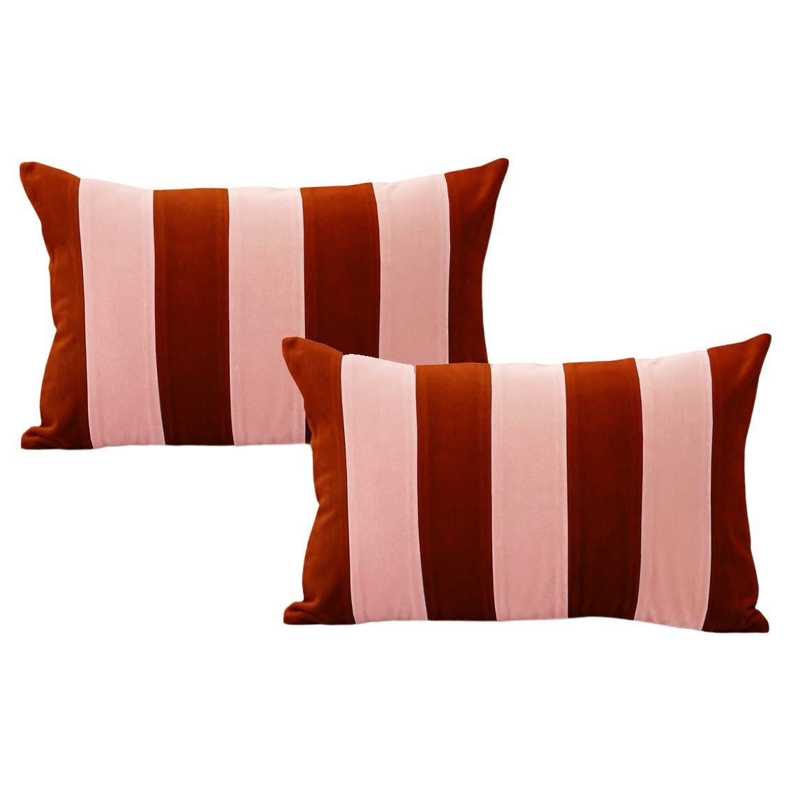 Ametista II Brick & Pink Set of 2 Velvet Deluxe Handmade Decorative Pillows
