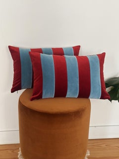 Ametista II Camel & Blue Set of 2 Velvet Deluxe Handmade Decorative Pillows