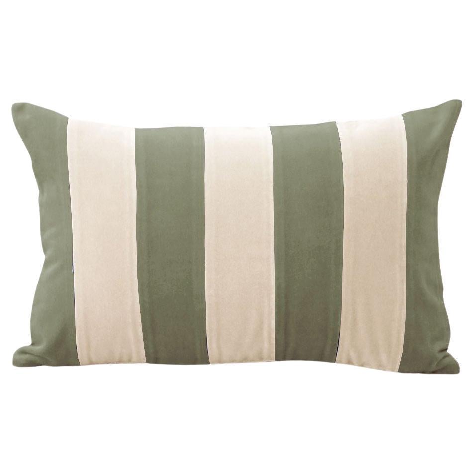 Cuscino decorativo deluxe fatto a mano in velluto verde pietra e bianco avorio Ametista II