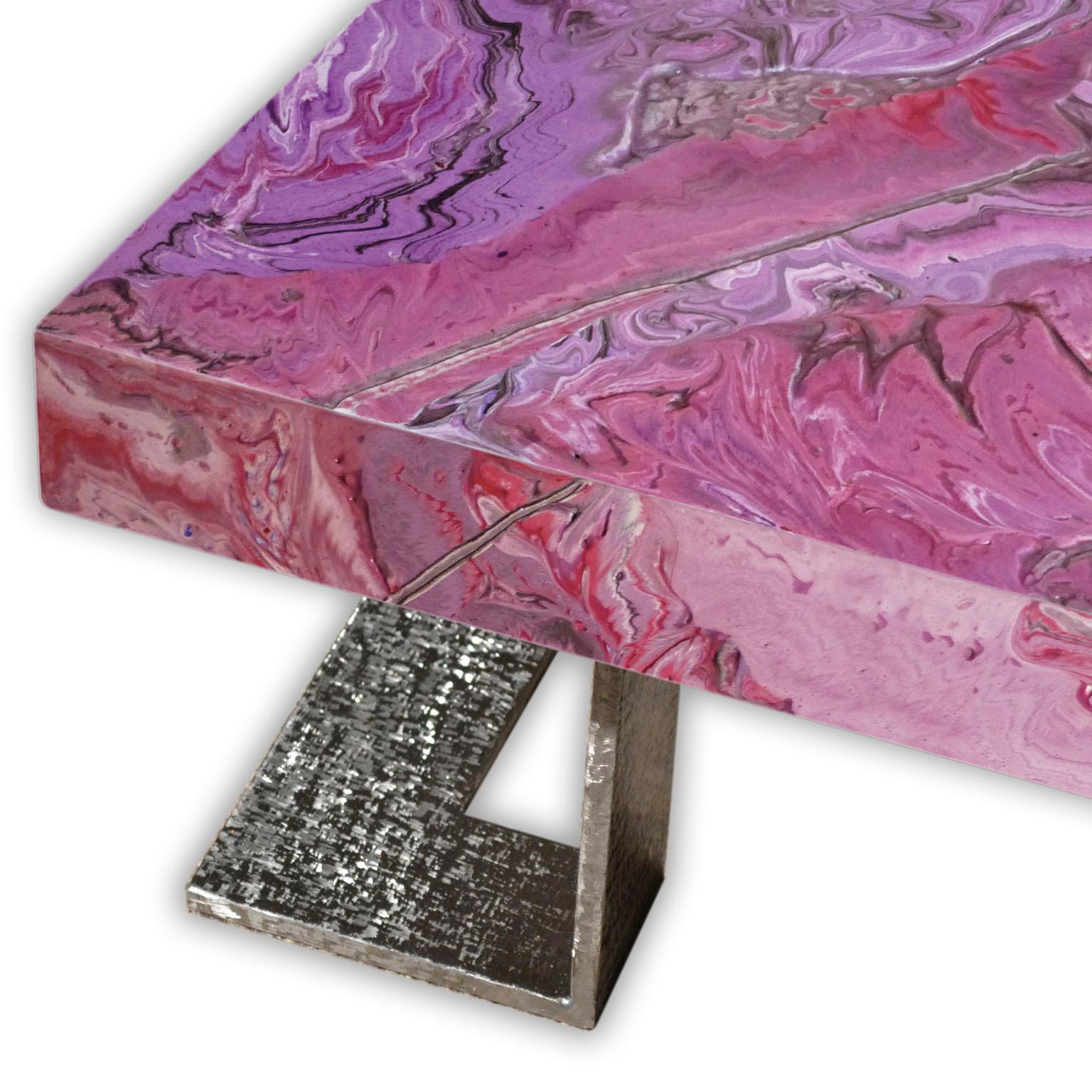 Hand-Crafted Ametista pink Coffee Table Scagliola Decoration  Metal Feet made in Italy
