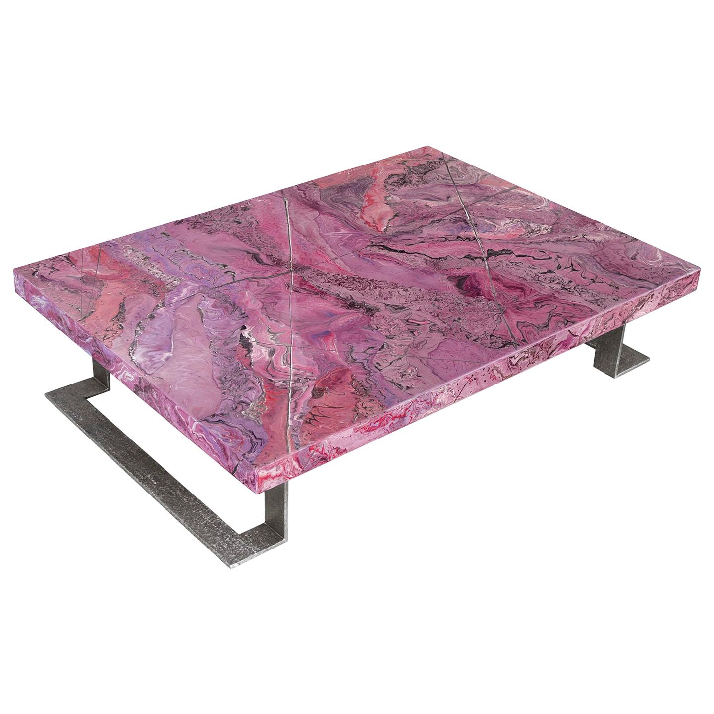 Ametista pink Coffee Table Scagliola Decoration  Metal Feet made in Italy