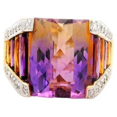 Ametrine Amethyst Citrine Diamond 18k Yellow Gold Ring