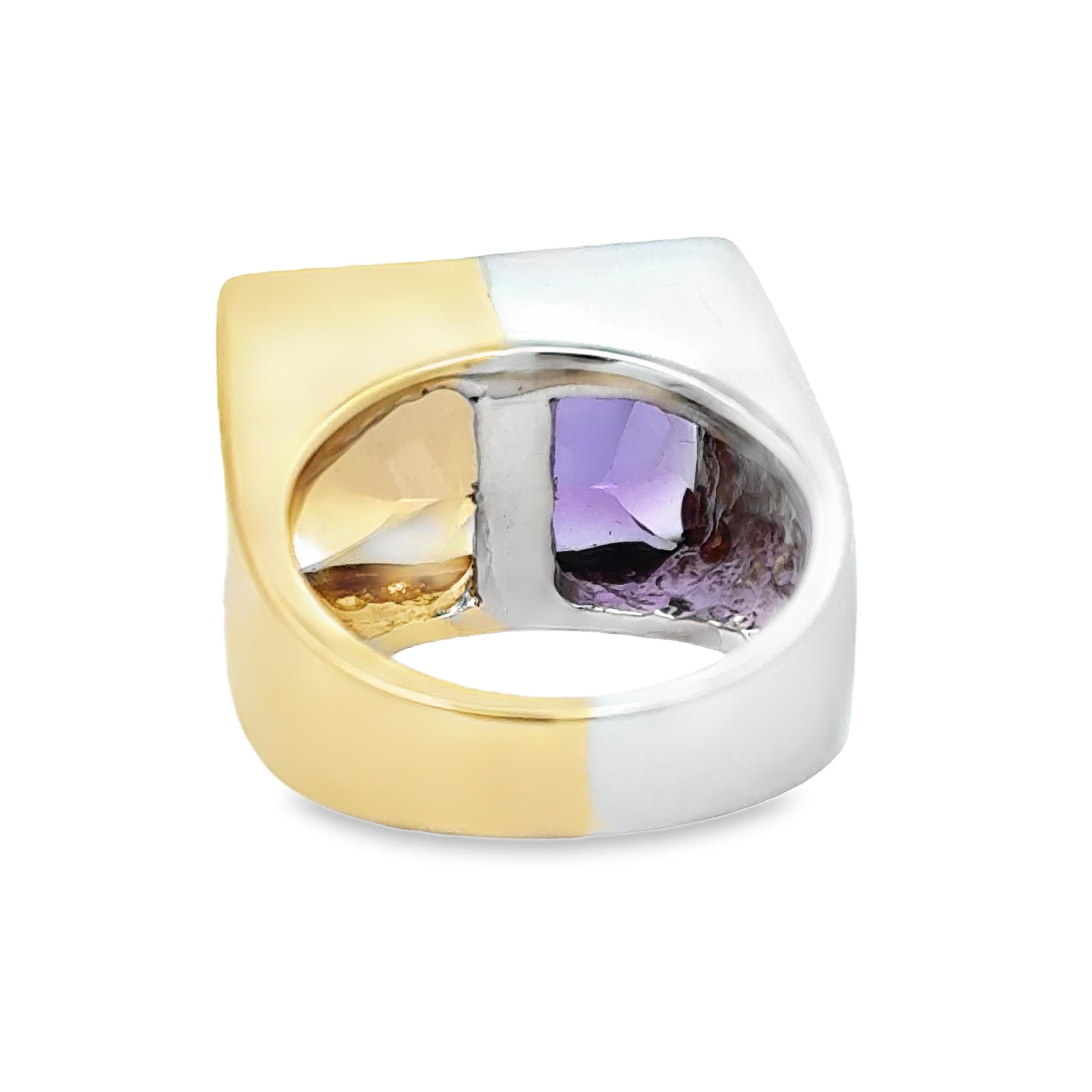 Anello con ametrina e oro bicolore 14 carati In condizioni buone in vendita a Derby, NY