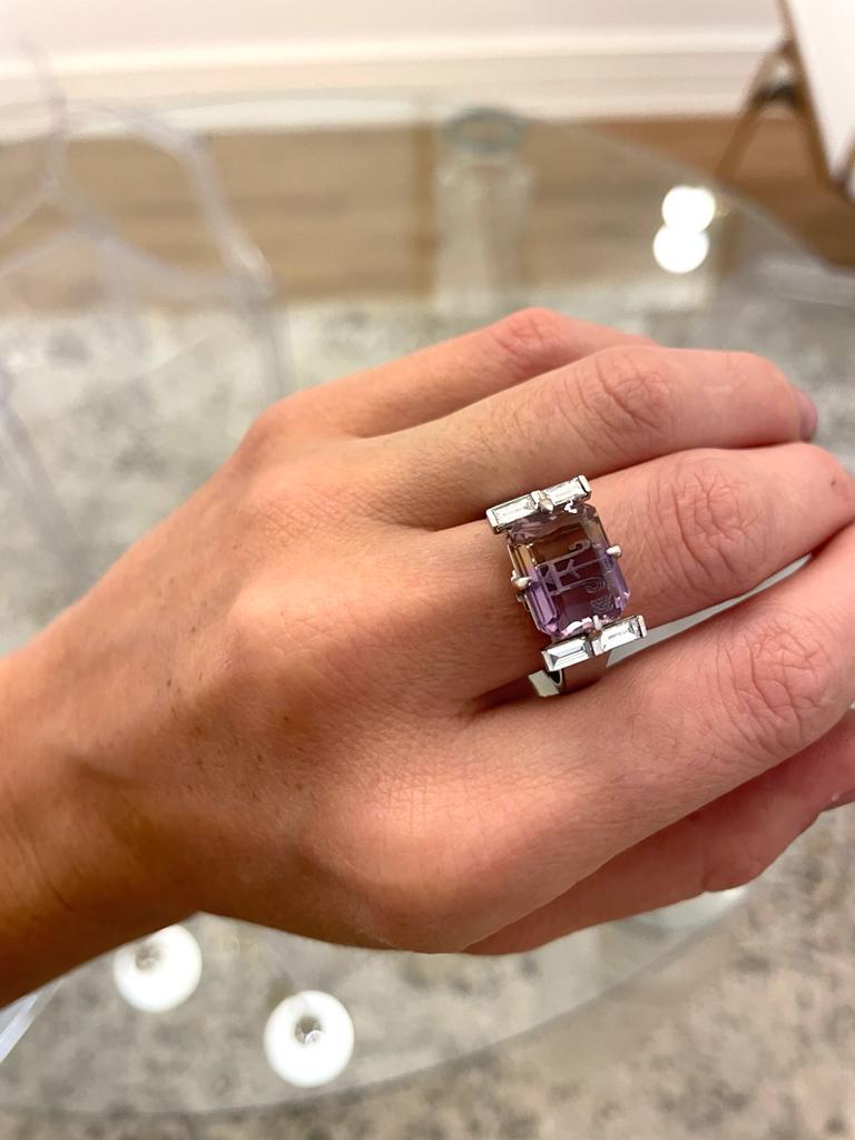 Ametrine and Baguette Diamond Ring in Platinum 4