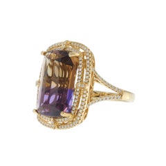 Ametrine and Diamond Double Halo Ring in 14KT Yellow Gold