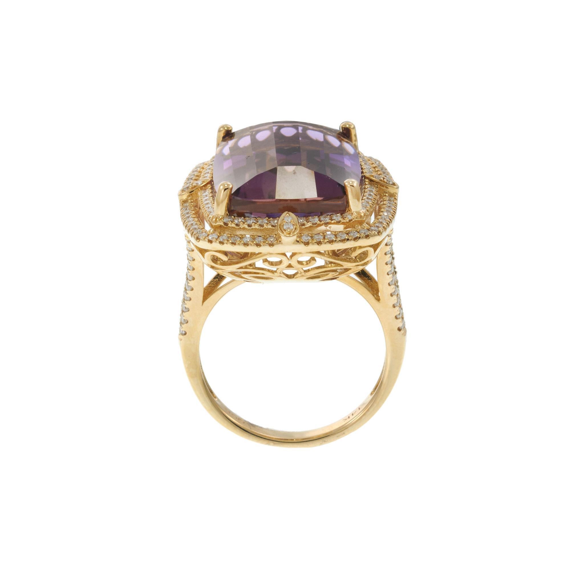 Anello a doppio anello con ametrino e diamante in oro giallo 14 carati In condizioni Nuovo in vendita a New York, NY