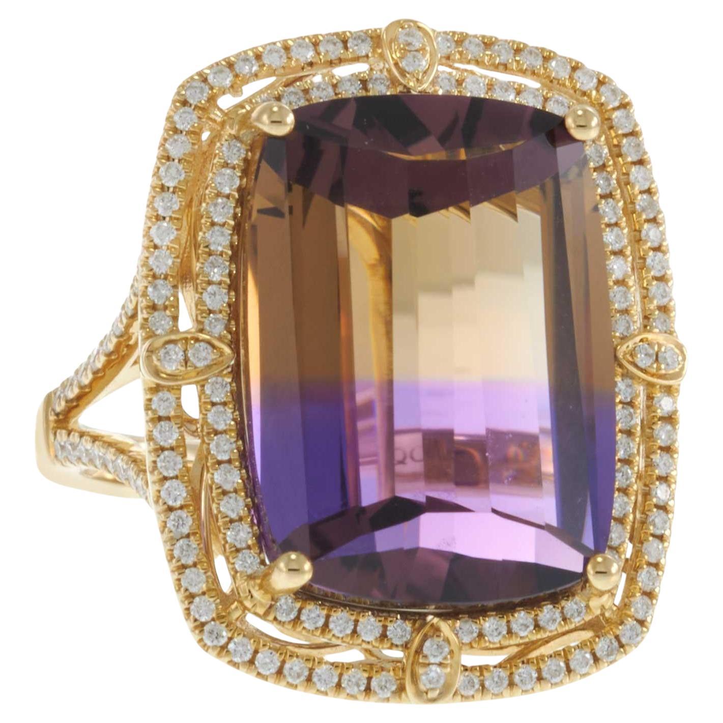 Bague double halo en or jaune 14KT avec amétrine et diamant