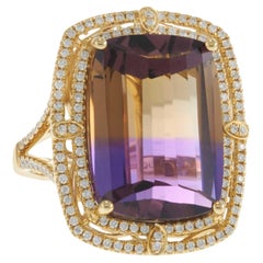 Bague double halo en or jaune 14KT avec amétrine et diamant