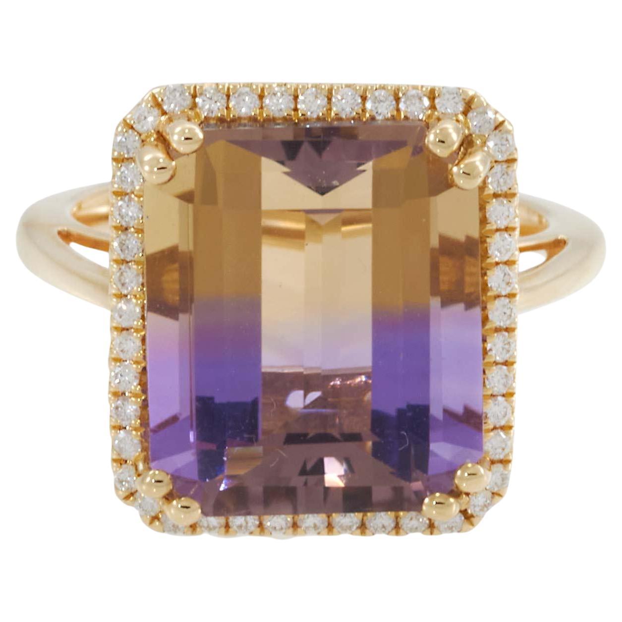 Ametrine and Diamond Halo Ring in 14K Yellow Gold