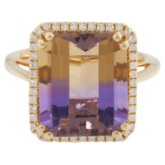 Ametrine and Diamond Halo Ring in 14K Yellow Gold