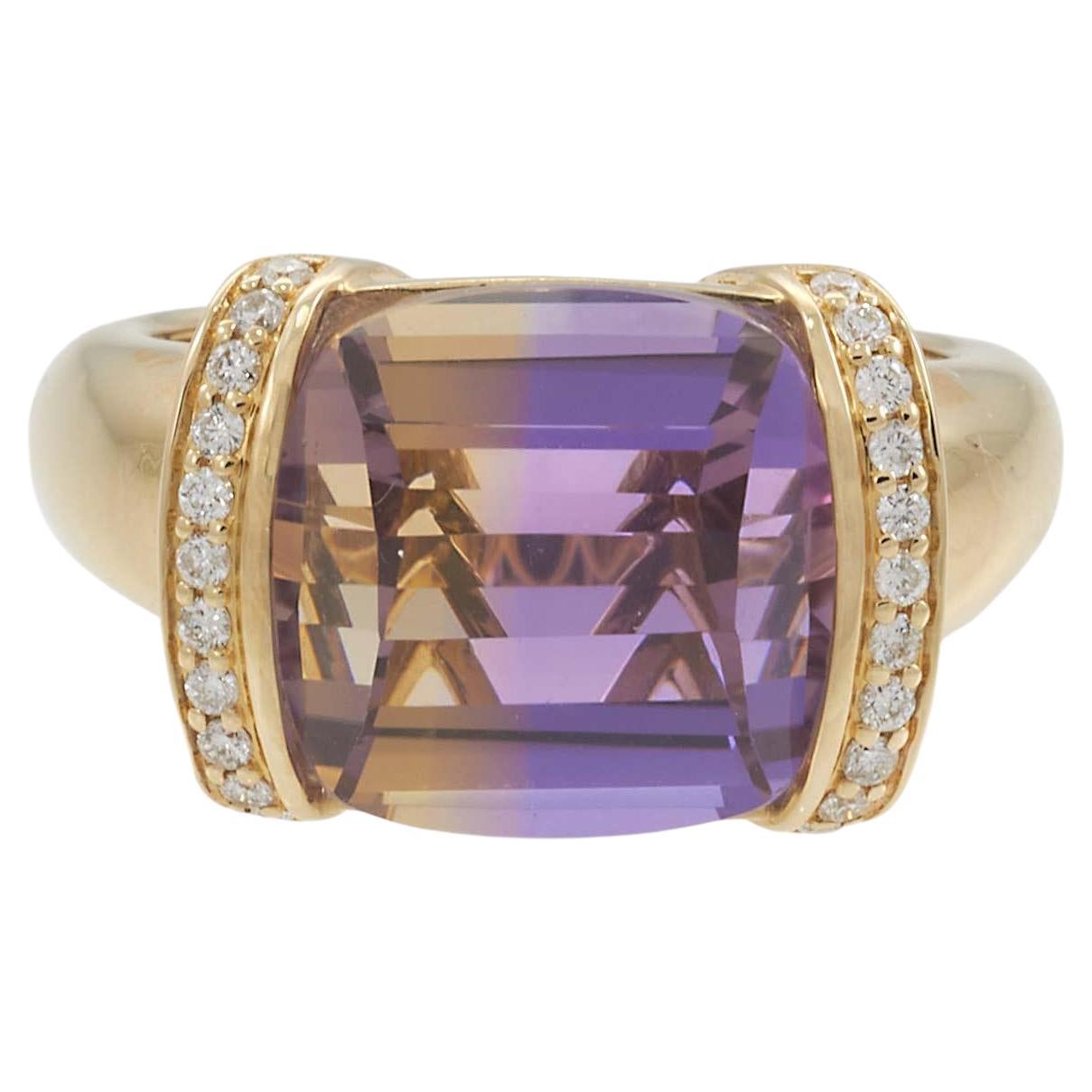 Ametrine and Diamond Ring in 14K Yellow Gold, 7.88ct Center Stone